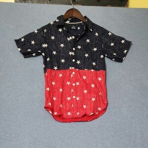 Univibe Kids Star Print Button Down Shirt - Red and Blue